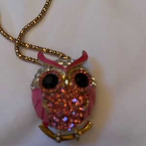 Betsey Johnson pink owl necklace in excellent condition